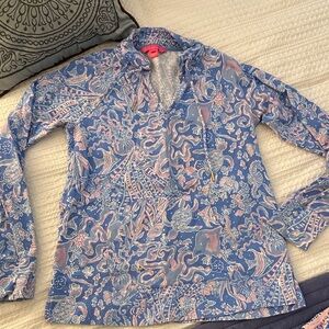 Lilly Pulitzer Blue & Pink Printed V-Neck pullover